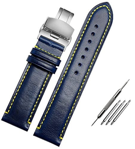 SKXMOD Für Ersatz Citizen AT8020 JY8078 armband echtes lederarmband 23mm blau Uhrenarmband mit faltschließe armband, 23 mm, Achat