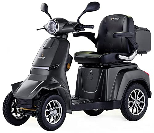 VELECO GRAVIS - Mobilitätsroller mit 4 Rädern – herausnehmbarer Lithium-Ionen Akku - komplett montiert und fahrbereit – Volle LED Beleuchtung – Modernes Design - Elektromobil (Grau)