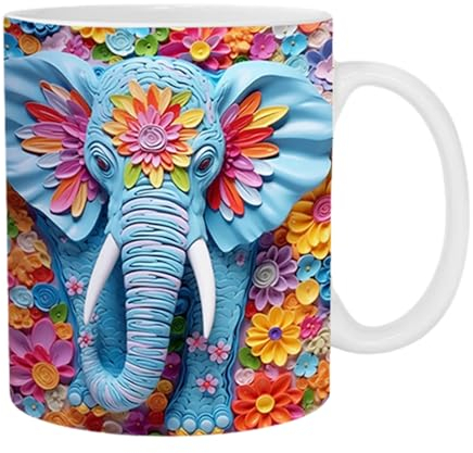 Birtern Tasse d'animaux Tasse D'éléphant de Fleur Colorée, Tasse À Imprimé Éléphant Tasse À Café Éléphant, Tasse À Imprimé Éléphant en Céramique, Tasses de Décoration pour Atmosphère Familiale