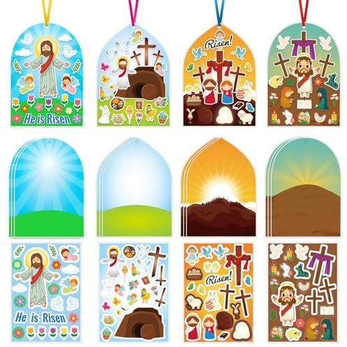 Goowafur Ostern-Auferstehungsszenen-Aufkleber, Machen Sie einen Ostern-Er lebt-Aufkleber | 36 Teile/Satz Christliche Ostern Jesus Aufkleber Religiöses Handwerk für Ostern - Christliche