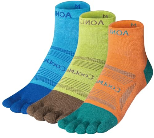 TRIWONDER 3 Pairs Toe Socks Five Finger Socks Running Socks Breathable Sport Sock Mini Crew Socks (Multicolor, S)