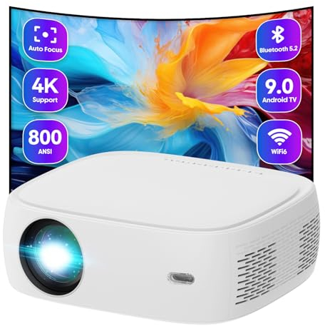 XJ-HOME Proiettore 4K con WiFi e Bluetooth, proiettore portatile intelligente con 18000 lumen, proiettore per film all'aperto, mini proiettore per telefono/TV Stick/HDMI/USB/DVD/PS (Nero-CX02)