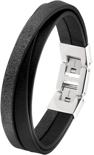 s.Oliver Armband Edelstahl Leder Herren Armschmuck, 20+1,5 cm, Silber, Kommt in Schmuck Geschenk Box, 2037989