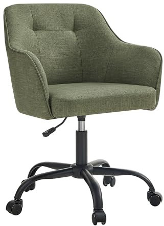SONGMICS Office Chair - Adjustable Height, Armrests, 110 kg Load, Cotton-Linen Fabric, Home Office, Study, Bedroom, Green OBG019C11