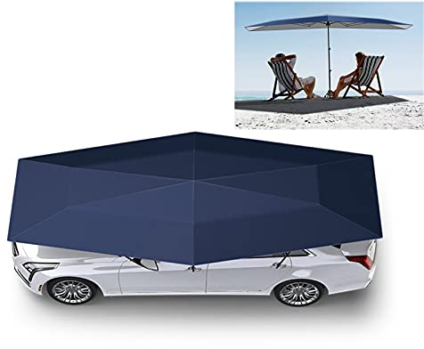 KJHYYPP Auto-Regenschirmzelt, Autoabdeckung, Autozelt-Stativ, 4,2 m halbautomatische Carport-Markise, für SUV, LKW, Pickup (Blue)