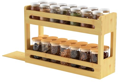 Ribelli 2 Etagen Gewürzregal aus Bambus, Küchenregal, Standregal Küche Arbeitsplatte Regal Organizer, Unter Waschbecken Regal, Schrank Organizer für Badezimmer, 510202