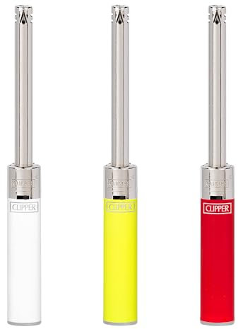 Clipper - Pack de 3 Encendedores Reusables de Cocina o Barbacoa Medium Tube | Diseño Icónico Clipper | Mecheros Recargables de Gas (Blanco, Amarillo, Rojo)