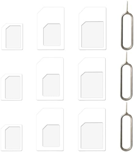 SGERUFZ Set de 3 adaptateurs 4-en-1 pour cartes SIM : Nano et Micro SIM, pour smartphone, téléphone et tablette. Mini set sécurisé et adapté : Nano à Micro/Standard, Micro à Standard.