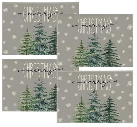 ZOOMPIL Merry Christmas Tischsets, Winter Wald Platzdeckchen, Weihnachten Tischsets Abwaschbar 4er Set, 30x45cm Platzset Weihnachten Stoff für Tisch und Weihnachtsdekoration