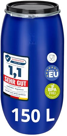 Garronda 150 Liter Regentonne mit Deckel Weithalsfass aus HDPE Regenfass für Garten Fass Regenwassertonne Futtertonne Universalfass Wasserfass Regentonnen Lebensmittelfass Wassertank GD-0078, Blau