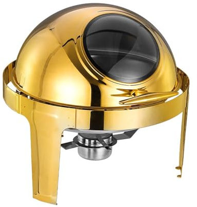 Chafing Dish Rotondo con Coperchio Visibile, Chafing Dish in Acciaio Inox Vassoio Removable, per Buffet Catering Gastro e Feste(Gold)