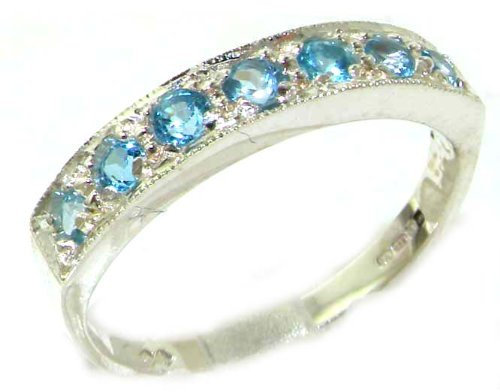 Damen Ring 9 Karat (375) Weißgold mit Blautopas - Größe 64 (20.4) - Verfügbare Größen : 50 bis 64