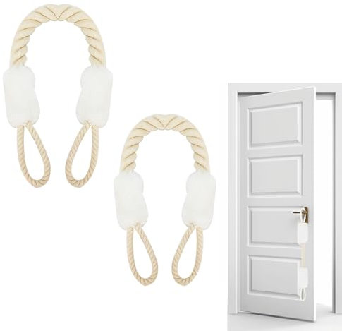 LANZLC Türkordel Klemmschutz 2 Set Türseil Klinke Türstopper Seile Klemmschutz für Türen Türkordel Weiß, Türschnüre Türgriff Schutz 60cm für den Schutz von Fingern und Haustieren, Baumwolle/Polyester