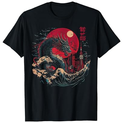 Japanese Tokyo Rising Dragon Great Wave Off Kanagawa Kanji T-Shirt