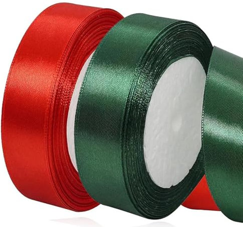 Rot Und Grün Geschenkband, 20mm Xmas Satinband 2 Rollen/22 Meter Breit Schleifenband Stoffband, Dekoband Für Geschenkverpackung, Hochzeit, Brautstrauß