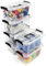 KOOACINS Storage Boxes with Lids 7L-Plastic Storage Boxes with Lids,Protable Handle,Stackable,For Home,Office, Kids Room,Closet, School Art,Supplies Organization,6 Packs, Black Buckle