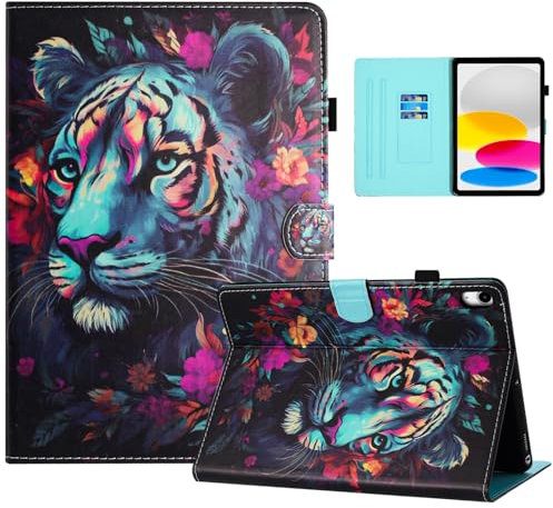 Auslbin Colorida de PU Funda iPad 10th Generation 2022 10.9 Pulgadas, Colorida y con Movimiento, Diseño Hermoso, Funda Abatible con Soporte, Tigre