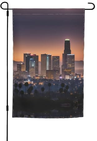 Los Angeles Skyline-Gartenflagge, 30,5 x 45,7 cm, interessante Gartenflagge, Hof, Veranda, Haus, Flagge, doppelseitig, Gartendekoration