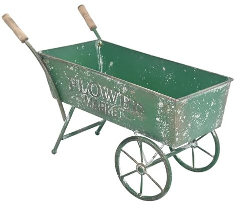 Z² BellaDecor Kleiner Blumenwagen mit Holzgriffen, 38,1 cm, Pflanzgefäße für Outdoor-Pflanzen, dekorativer Schubkarre, Pflanzwagen für Terrasse, Garten, Balkon, Grün