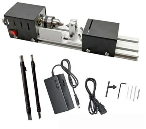 ERSINIAN Mini-Drehbank, Perlen-Poliermaschine, Bearbeitung für Tisch-Holzbearbeitung, Holz-DIY-Werkzeug, Drehbank-Standardset (Basic Black 1)