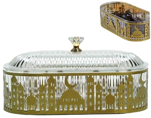 NASSMOSSE Ramadan Tray 7.20x3.54x3.54 pouce Château ovale Plateau de service avec couvercle Dorations du Ramadan pour la table de table