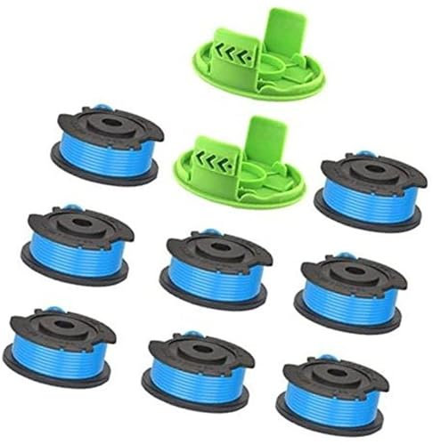 XUBOR Line String Trimmer Spool, for Greenworks, 1.65mm dia 4.9m long Trimmer Spool Grass Trimmer Line, for Greenworks, 24V G24LT, G24LTK2, G24LT30M, G24LT30MK2 (8 Spool+2 Cover) Lawn Mower Spool