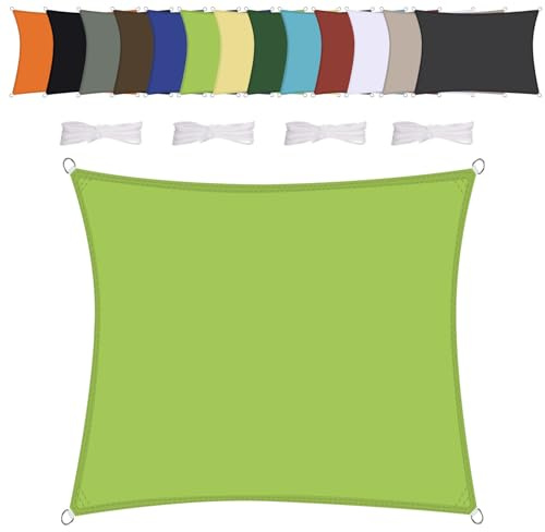 Sonnensegel Wasserdicht Quadrat 3x3m Wetterschutz Sonnenschutz PES Polyester mit UV Schutz für Terrasse Balkon Garten-Grün 2
