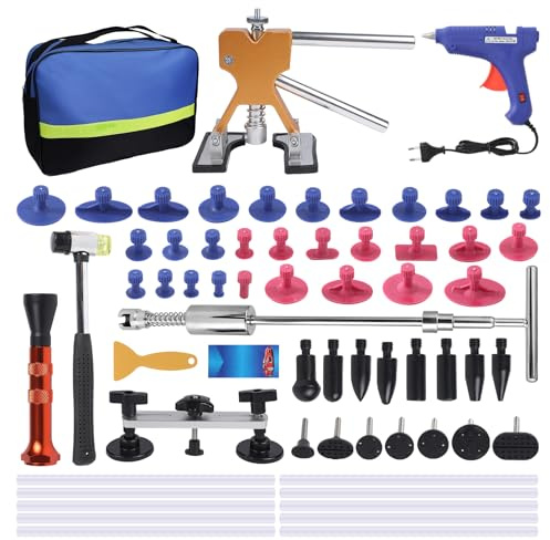 Pamatio 66 Stück Dellen Reparaturset Auto Set, Auto Beulen Reparatur & Ausbeulwerkzeug, Paintless Dent Removal Kit, DIY Auto Beulenzieher Reparaturset Mit Gleithammer,2 In 1 Dent Puller