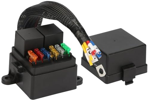 Greluma Boîte à fusibles précâblée avec 2 emplacements pour relais et 6 porte fusibles ATC/ATO,2 relais DC 12V 4 broches 80A 6 fusibles ATC/ATO,bloc fusibles universel étanche voiture,camion,bateau,RV