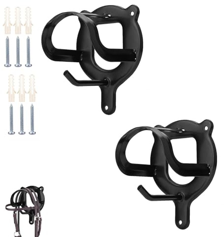 2 Horse Bridle Holders Metal Horse Bridle Holder Horse Bridle Hooks | with Tubes and Screw for Ponyon, Black