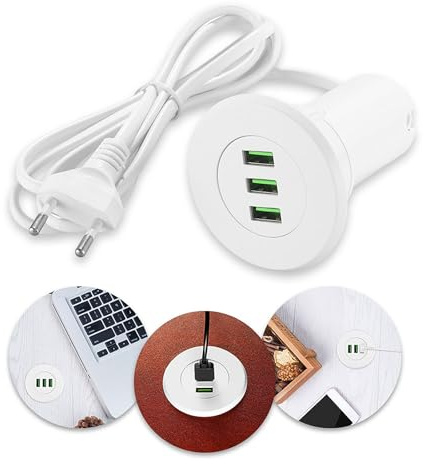 Pasacables USB hembra para escritorio, 3 puertos USB, mesa hub de escritorio Power Grommet 3.1 A cargador de mesa para montaje en mesa con cable de 1,4 m para ordenador portátil portátil teléfono