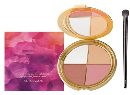 Glow Gallery Highlighting Eye & Cheek Palette, Lidschatten und Highlighter Make-up, 4-in-1 Highlight-Farbtöne Make-up für Rouge