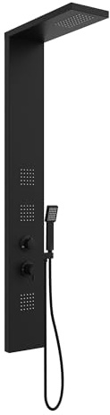 Pannello Doccia Squadrato in Alluminio Nero Opaco con Doccino, 4 Getti e 3 Funzioni mod. Vals