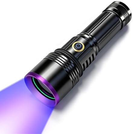 30W UV Taschenlampe 365nm, USB Schwarzlicht Aufladbar Taschenlampe UV Lampe, Haustier Urin Detektor, für Harzhärtung, Mineralien, Unechte Banknoten, Bernsteinsuche, Haustierurin-Erkennung, A/C Lec