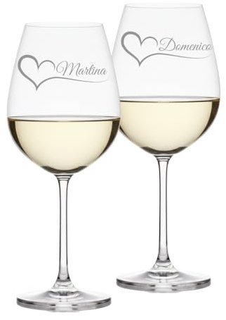 Lasertricks Calici da vino - Personalizzati con Nomi – Idea Regalo San Valentino, Anniversario o Matrimonio – Bicchieri da Vino – Personalizzabili (Cuore 2, Coppia calici)