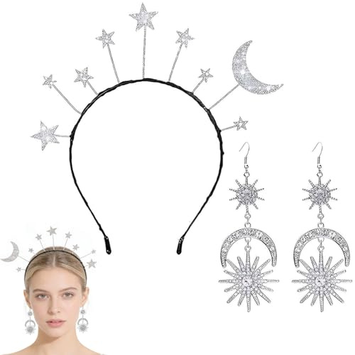 YIPFEN Bandeau Étoile Lune Brillant avec Paillettes, Bijoux de Cheveux Scintillants, Cerceau de Cheveux Halo Couronne, 3 Pièces, Pour Femmes et Filles, Anniversaire et Fête Costumée