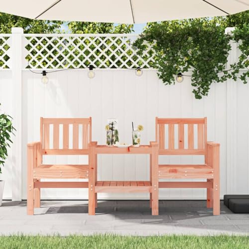 Hoopleep Gartenbank mit integriertem Tisch, 2-Sitzer aus massivem Douglasienholz, robust für Außenbereich, Terrasse und Garten, ideal für gemütliche Stunden