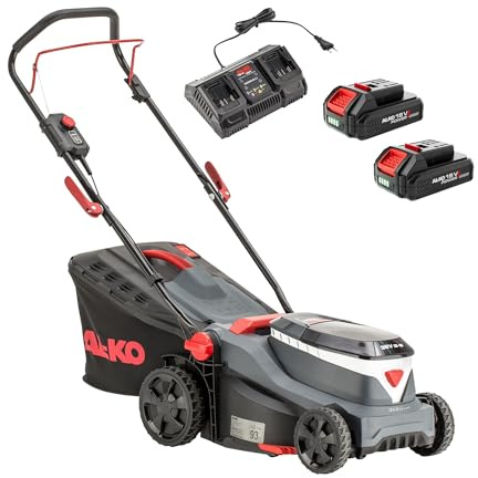 AL-KO Akku-Rasenmäher 34.6 Li Comfort, 34 cm Schnittbreite, zentrale Schnitthöhenverstellung, für Rasenflächen bis 400 m², inkl. 2x 18 V (2,5 Ah) und Doppelladegerät