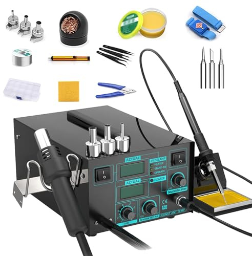 2-in-1 Digital Soldering and Desoldering Station with Adjustable Heat Gun, 600W Power, 3 Nozzles, for DIY Electronics Repair and Rework