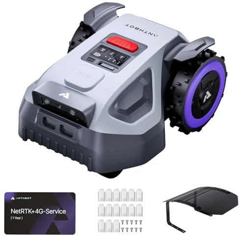 ANTHBOT Tondeuse Robot— 650 m², NRTK, Garage Standard Inclus, Forfait 4G d'un an, 20 Lames, Gestion par Zones, Tonte Programmée, Système Intelligent d'évitement d'obstacles