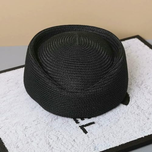 Gyios Fischerhut Hut Kappe Straw Beret Hat Women Retro Pillbox Party Wedding Teardrop Bridal Summer Stewardess Fashion Lightweight-black-55-58cm