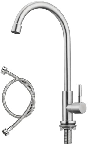 BONADE Wasserhahn Küche, 360°Drehung Einhand Hochdruck Kaltwasserhahn Küche, Drahtziehen küchenarmatur mit Muttern aus Edelstahl 304, Küchenarmatur Spültischarmatur Kaltwasser für Garten