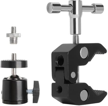 Abrazadera metálica con adaptadores roscados de 1/4 y 3/8 Pulgadas, Soporte para cámara, trípode con Abrazadera, Abrazaderas de trípode con rótula para cámara luz LED y Flash de Estudio