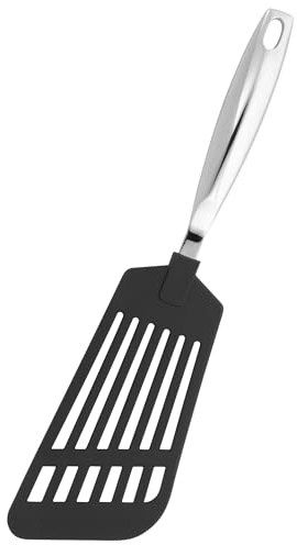 Stellar Premium Nylon Tools Fish Turner, Polished Stainless Steel Handle with Soft Nylon End, for Use with Non-Stick Cookware, Dishwasher Safe