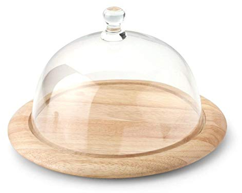 Continenta Plateau à Fromage en hévéa avec Cloche Verre Ø 26 x 16 cm