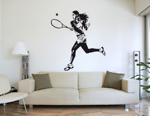 PrimeStick Wandtattoo Tennis Tennisspielerin beim Spiel #182C schwarz 120cm x 130cm RAL9005