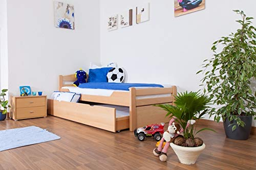 Kinderbett/Jugendbett Easy Premium Line K1/2h inkl. 2. Liegeplatz und 2 Abdeckblenden, 90 x 200 cm Buche Vollholz massiv Natur