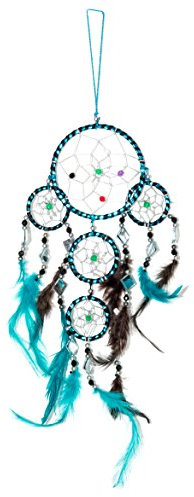 Traumfänger Dreamcatcher Traum Fänger Kinder Schlafzimmer Deko Blau Ca. 40cm x 9cm Türkis Schwarz Spiegel 5 Ringe M26