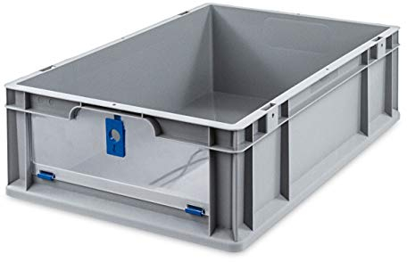 aidB Eurobox NextGen Insight Cover blau, 600x400x170 mm, Cover niedrig, robuste Regalbox mit Entnahmeöffnung, stapelbare Kunststoffkiste, ideal für die Industrie, 1St
