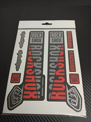 Ecoshirt Aufkleber Pg 55 Stickers Fork Rock Shox Pike SID Yari Lyrik Boxxer 2018 Aufkleber Decals Autocollants Adesivi Forcela Gabel Troy Lee Desings, rot-Silber
